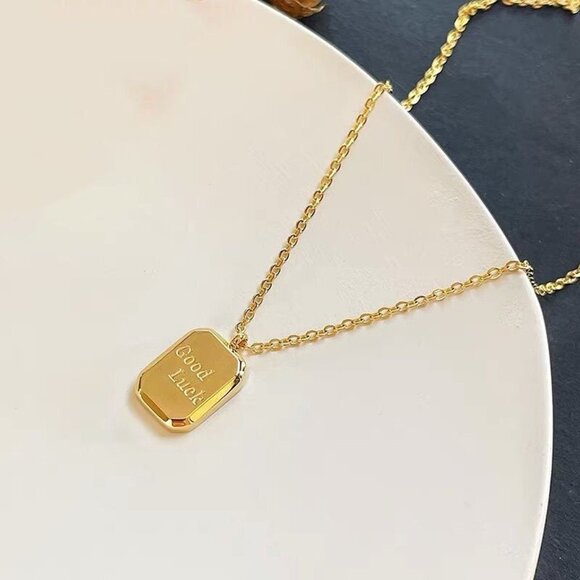 Simple Design Letter Good Luck Pendant Couple Necklace - Picture 9 of 10